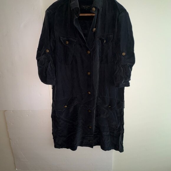 rag & bone 100% Silk Black Shirt Dress Collar Brass Buttons size 6 - Picture 3 of 12